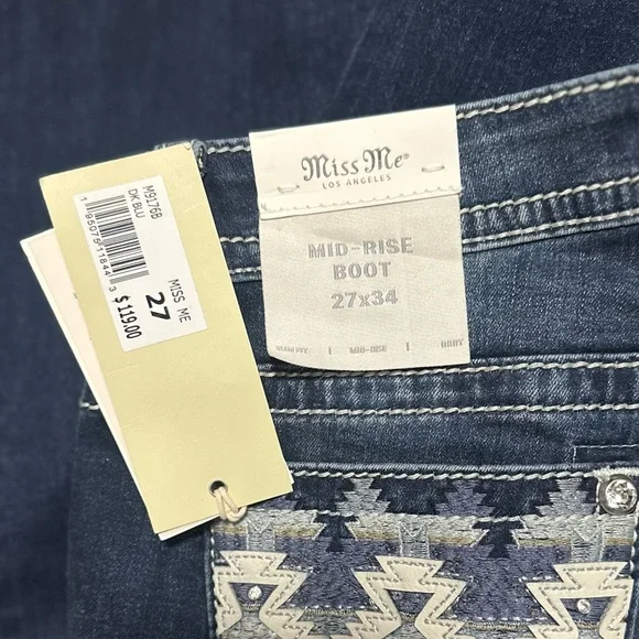 NWT MISS ME AZTEC MID-RISE BOOT CUT JEAN M9176B - Picture 5 of 8